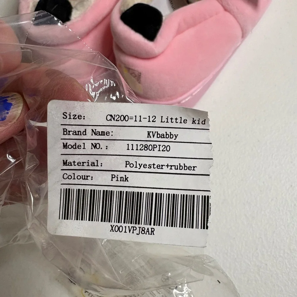 KVbabby Pink Panda Slippers Little‎ Kid Size CN200 11-12 Cozy Plush Footwear